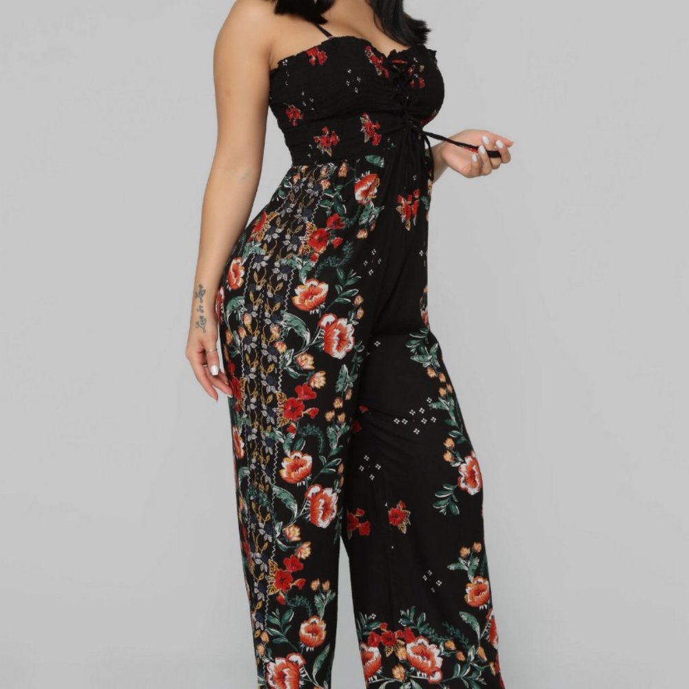 Temecula Smocked Jumpsuit - Black/Multi